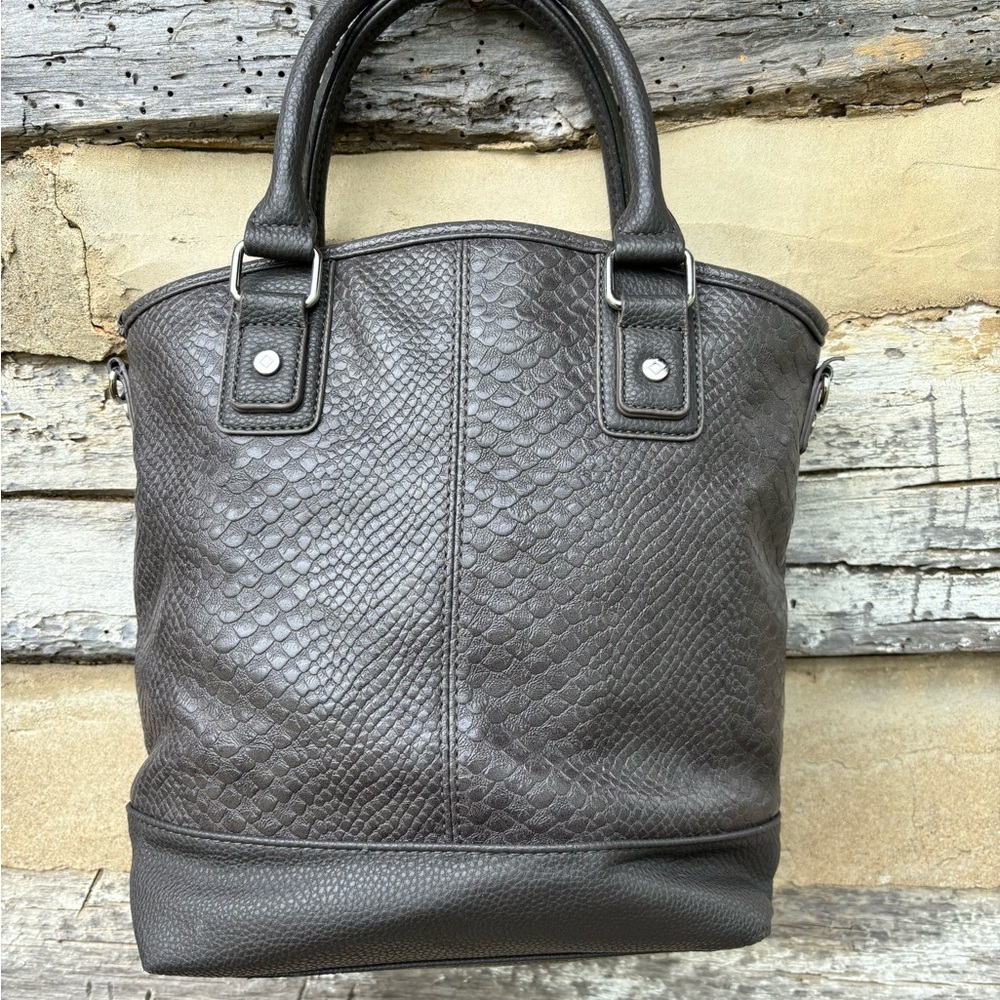 Jewell By Thirty One Gray Faux Reptile Skin Short Handle Tote and Clutch/Wallet - Picture 3 of 15